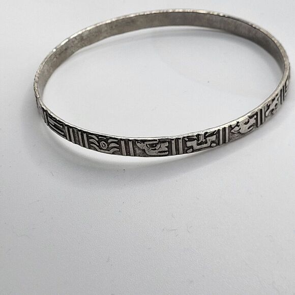 Aztec Pattern Stainless Steel Bangle Bracelet 8.75in - Picture 5 of 5